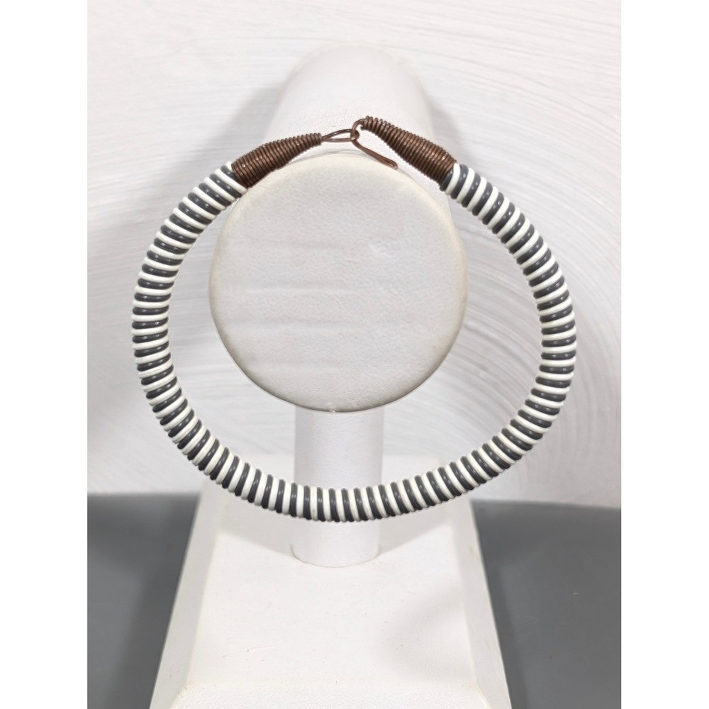 Artisan Coil Bracelet Copper Gray White‎ Telephone Cord Style 7in